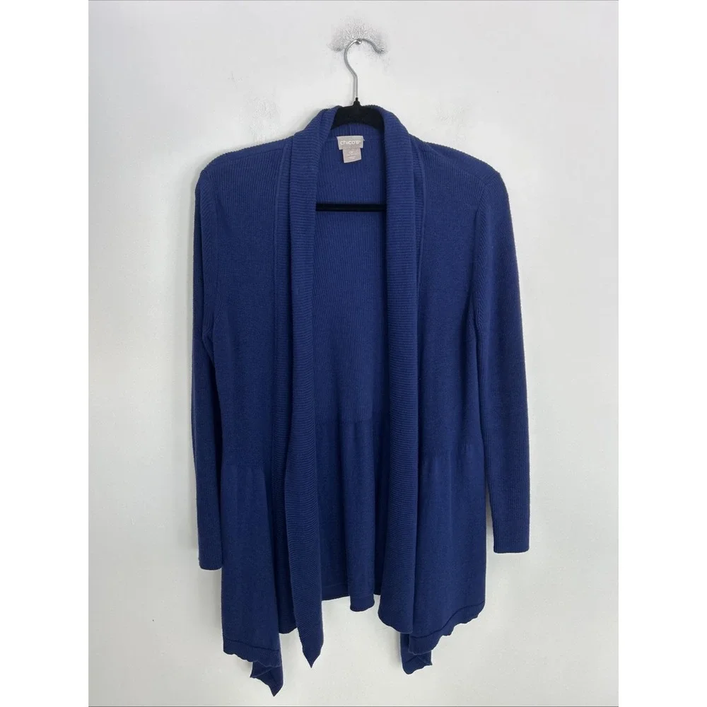 Chico's Cardigan Women Size OP Long Sleeve Open Front Knit‎ Navy Blue